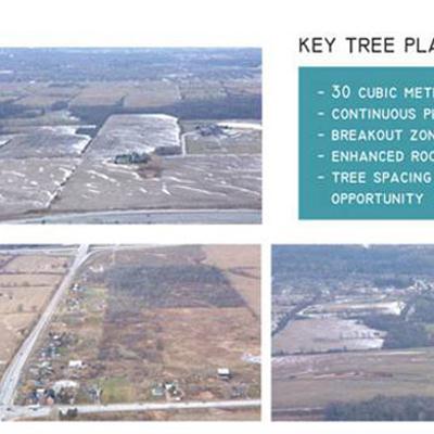 Five aerial photos of the region with tree planting recommendations