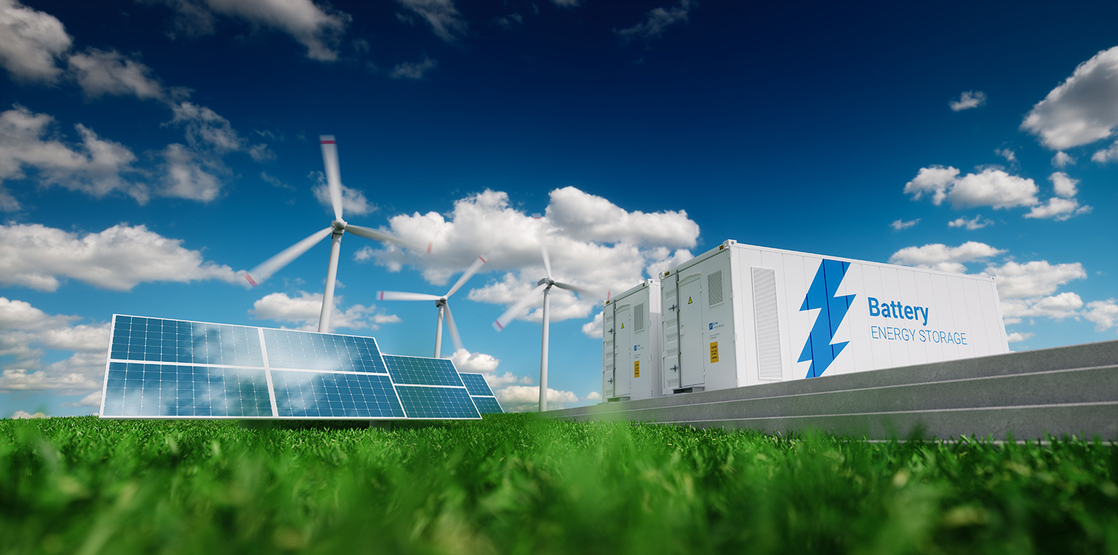 windmills, solar panels, and battery energy storage