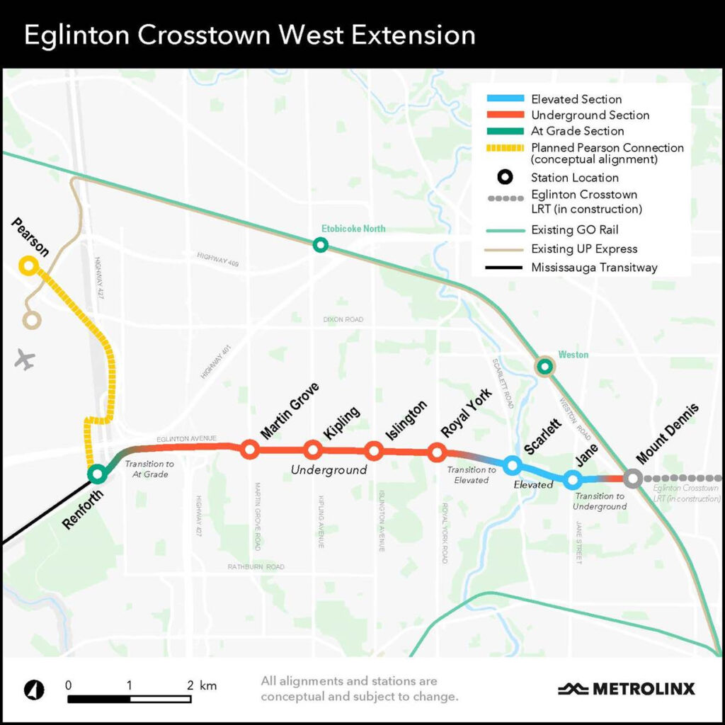 Eglinton Crosstown West Extension map