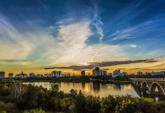 Saskatoon skyline at dusk