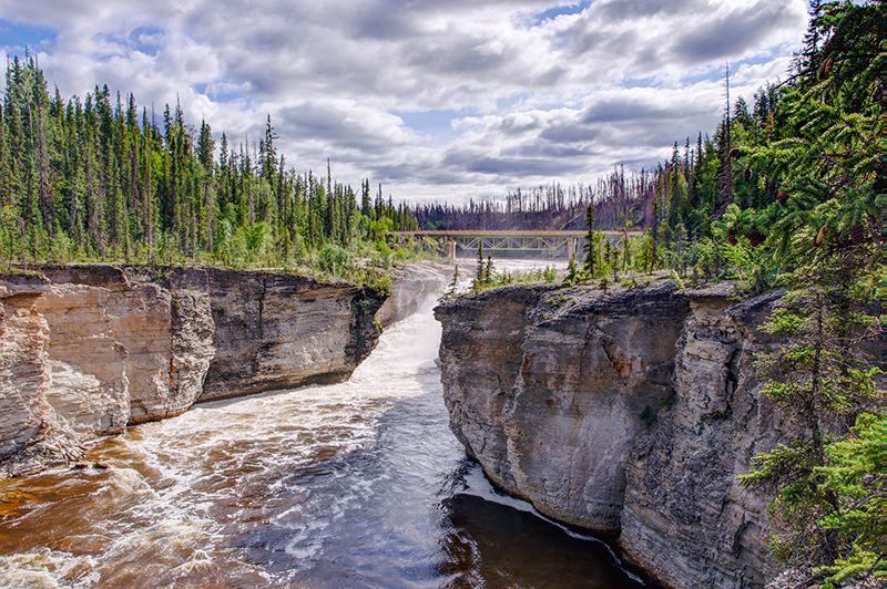 View to Sambaa Deh Falls on Trout River. Northwest Territories, Canada