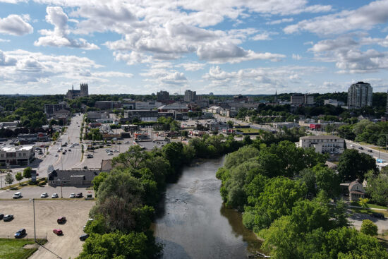 Aerial view of City of Guelph downtown area