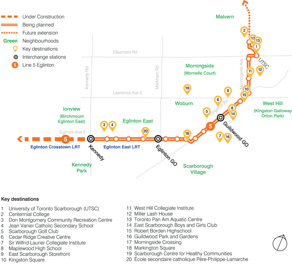 Key stops on Eglinton East line