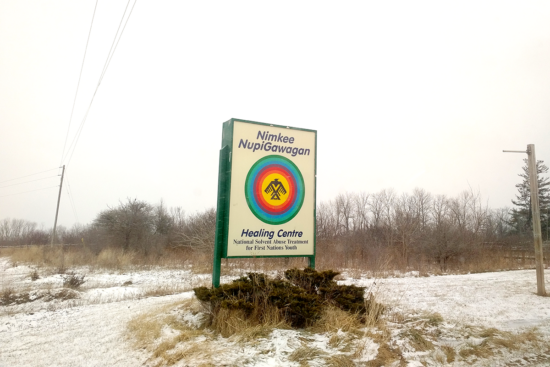 Sign for the healing centre on the Thames first nation reserve