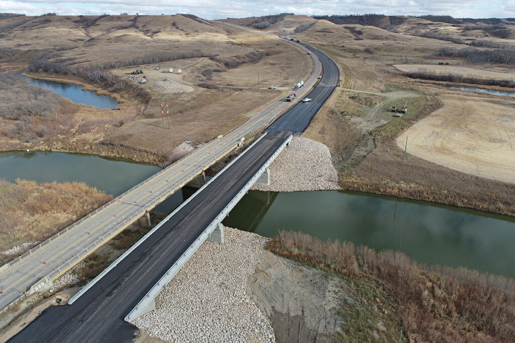 new PTH 16 Bridge over the Assiniboine River an east rad alignment