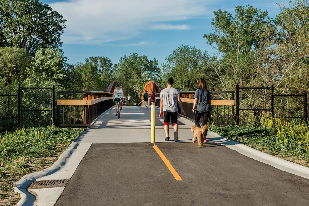 People on completed multi use trail