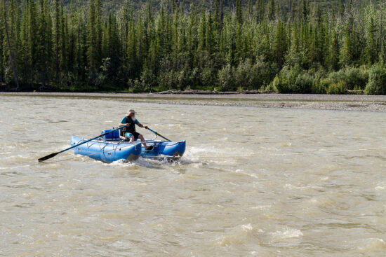 person using the pontoon boat as a ferry