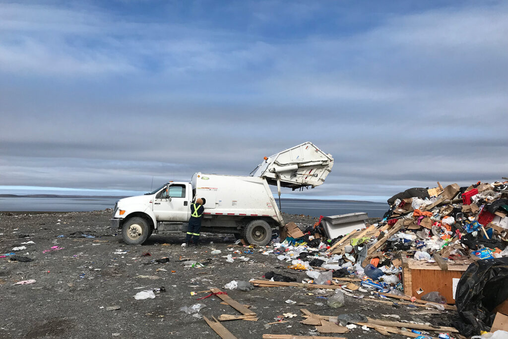 Garbage truck at the landfill