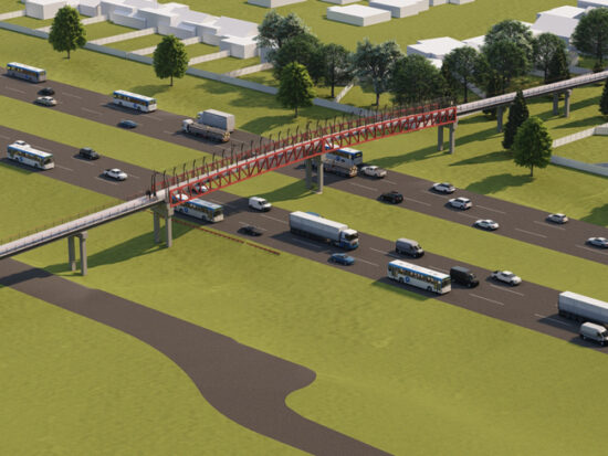 Rendering of a pedestrian bridge over PTH 100