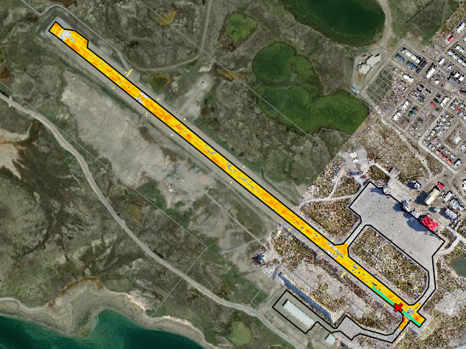 Aerial heat map of airport runway cracking