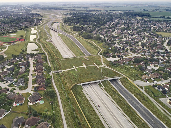 Aerial view of the Rt Hon Herb Gray Parkway