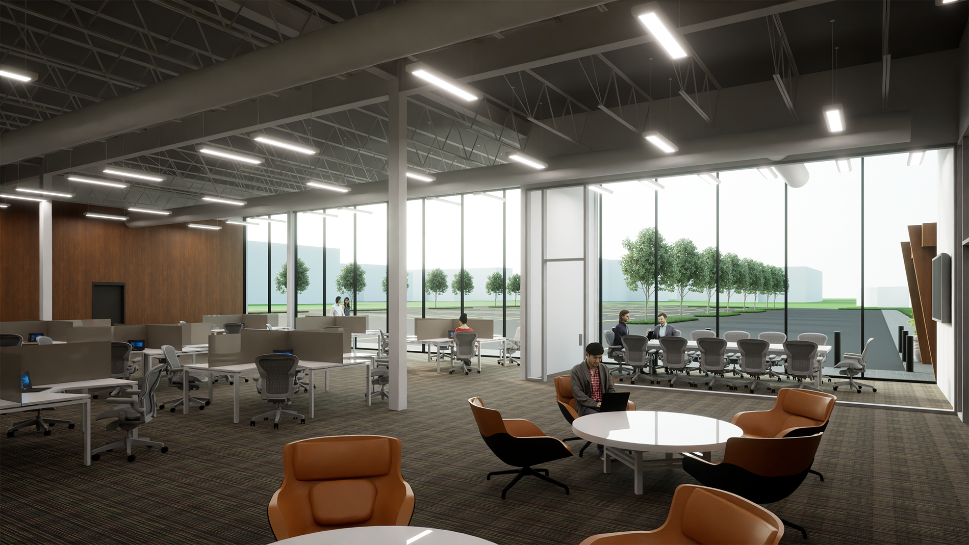 Interior rendering of an architectural design of an office building