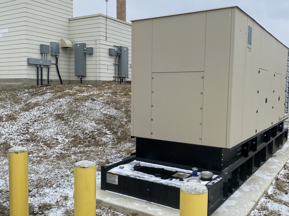 Backup generator for powering fire pump and pumphouse building